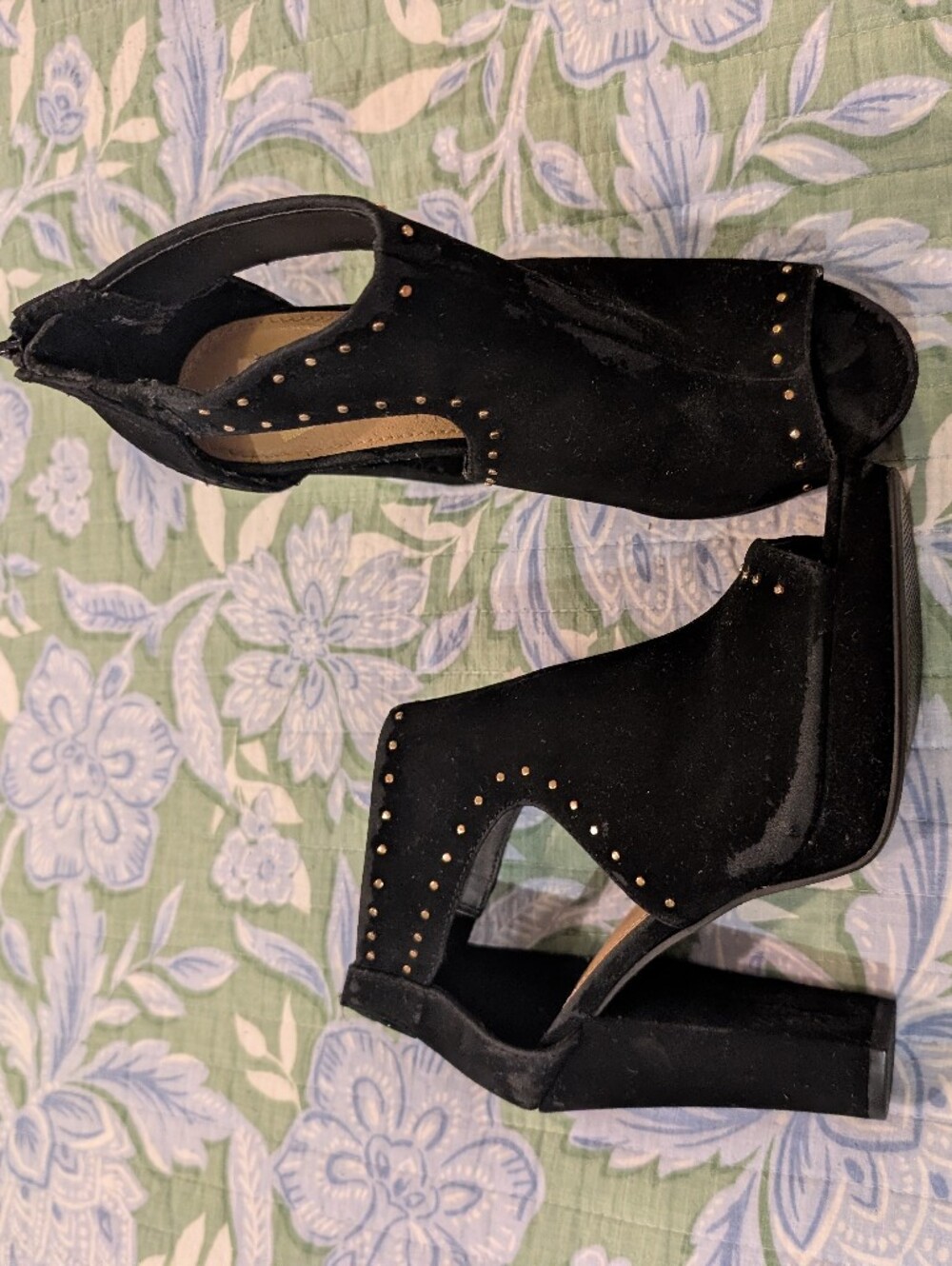 Report Black Studded Peep-Toe Block Heels